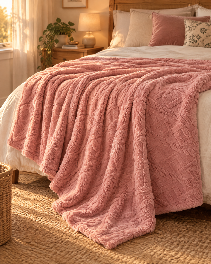 Cosycombe™ Fluffy Flannel Fleece Throw with Stitched Texture