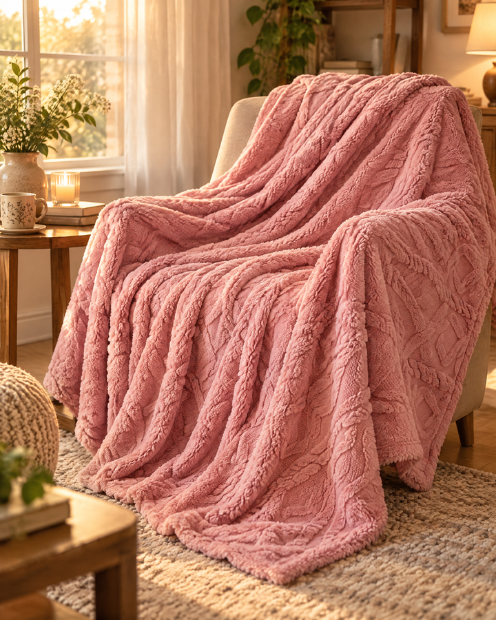 Cosycombe™ Fluffy Flannel Fleece Throw with Stitched Texture