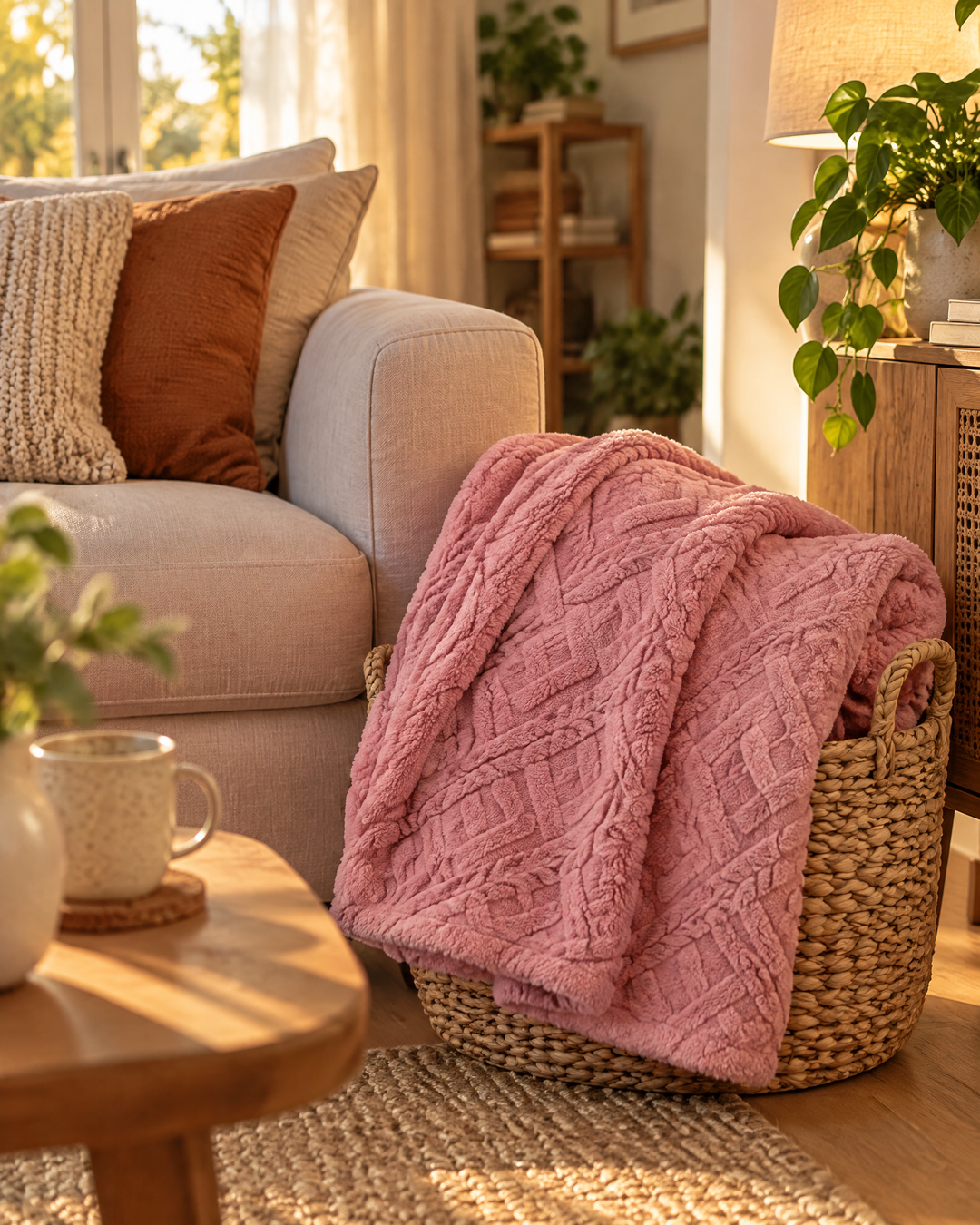 Cosycombe™ Fluffy Flannel Fleece Throw with Stitched Texture