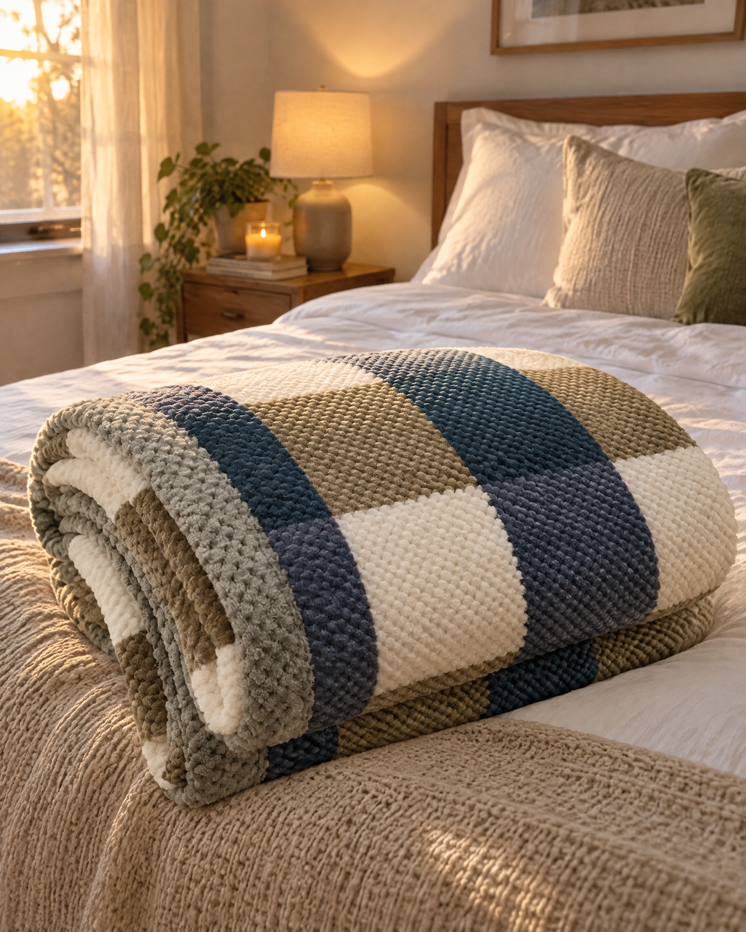 Cosycombe™ Chunky Chenille Knit Throw in Check and Stripe, Washable