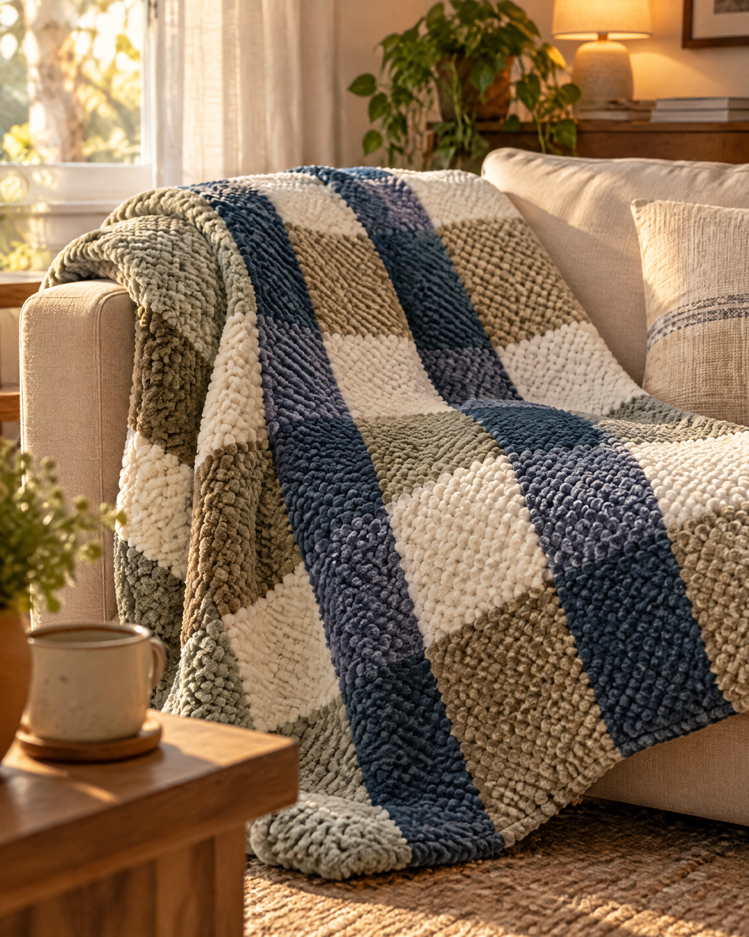 Cosycombe™ Chunky Chenille Knit Throw in Check and Stripe, Washable