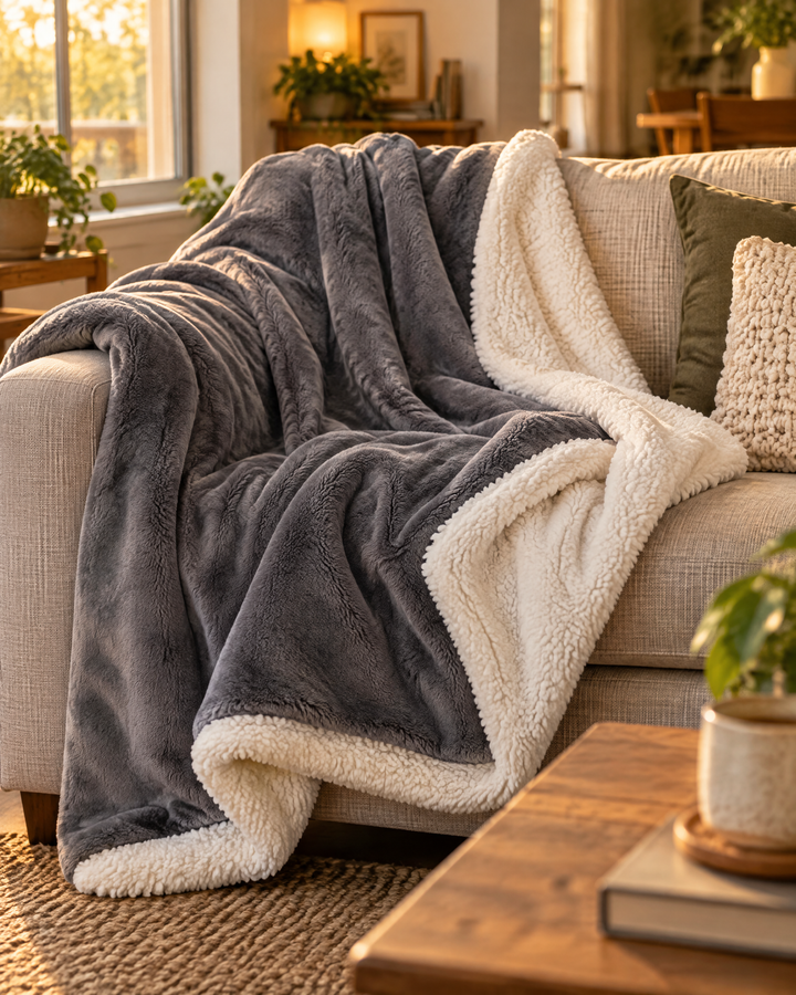 Cosycombe™ Reversible Sherpa Fleece Throw – Plush Both Sides