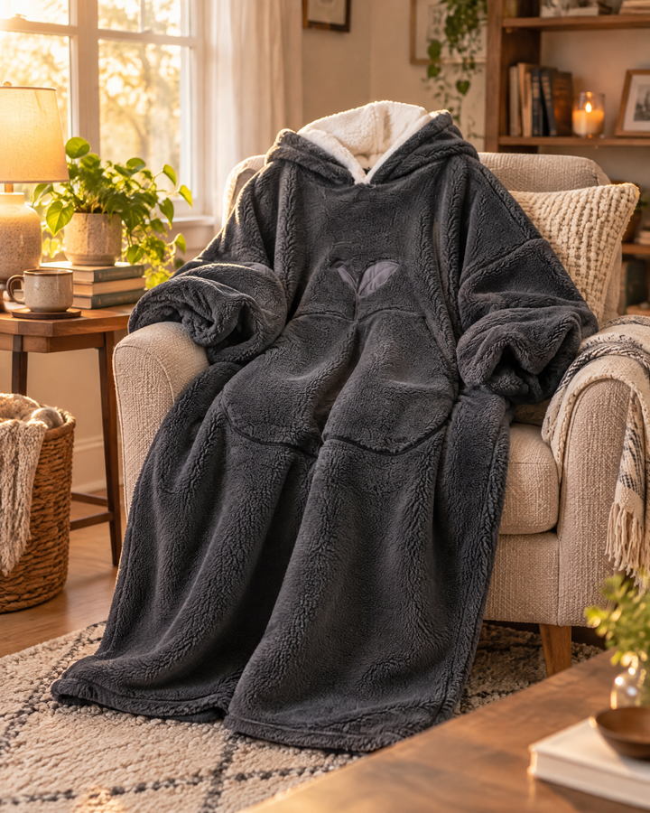 Cosycombe™ Extra-Long Sherpa Hoodie Blanket with Sleeves and Big Pocket
