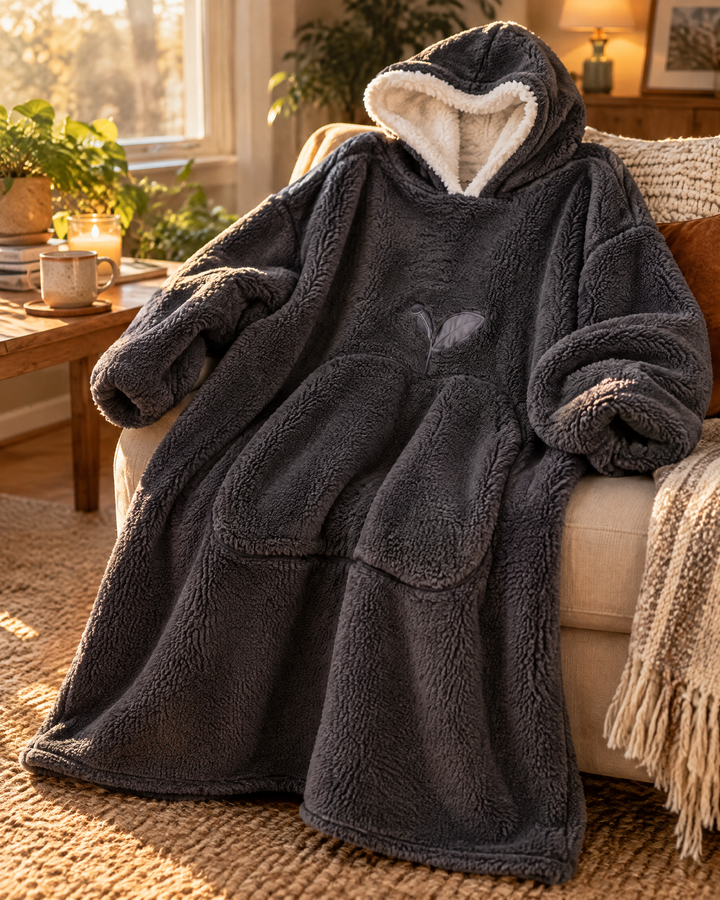 Cosycombe™ Extra-Long Sherpa Hoodie Blanket with Sleeves and Big Pocket