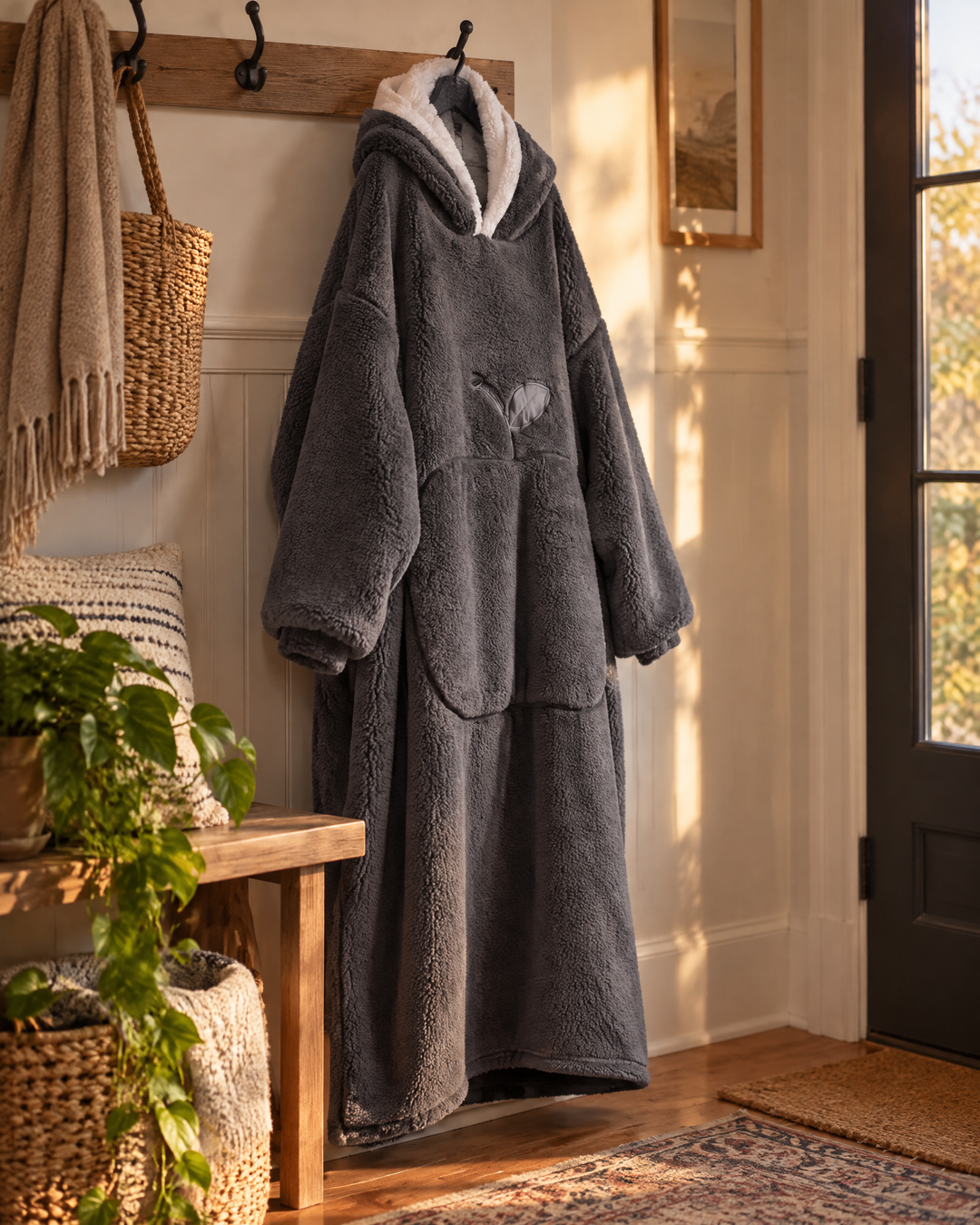 Cosycombe™ Extra-Long Sherpa Hoodie Blanket with Sleeves and Big Pocket