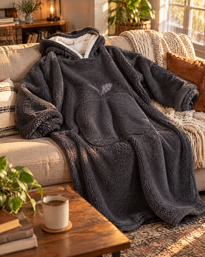 Cosycombe™ Extra-Long Sherpa Hoodie Blanket with Sleeves and Big Pocket