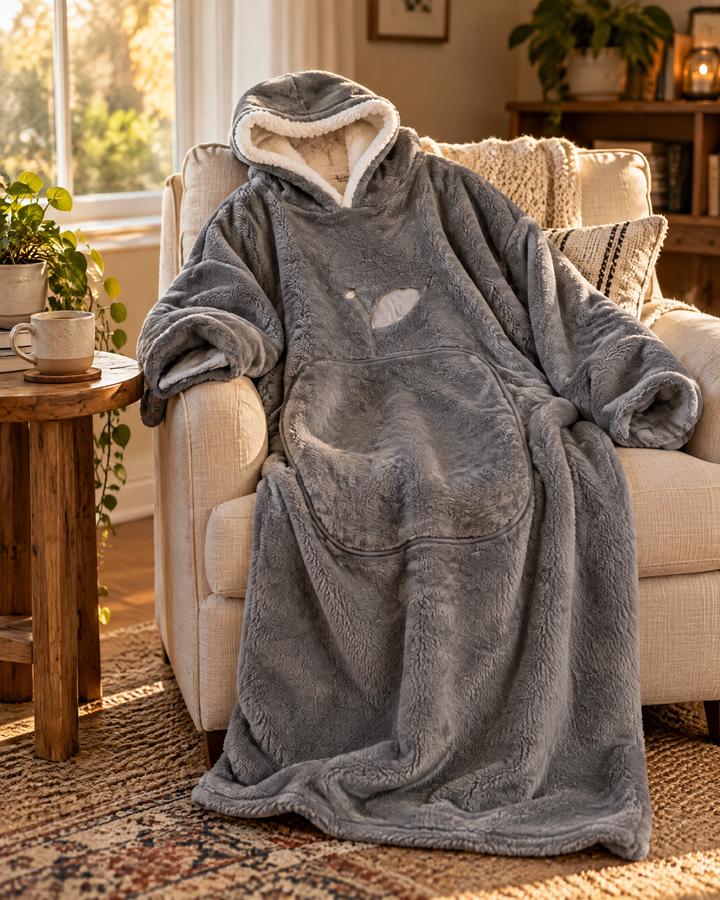 Cosycombe™ Extra-Long Sherpa Hoodie Blanket with Sleeves and Big Pocket