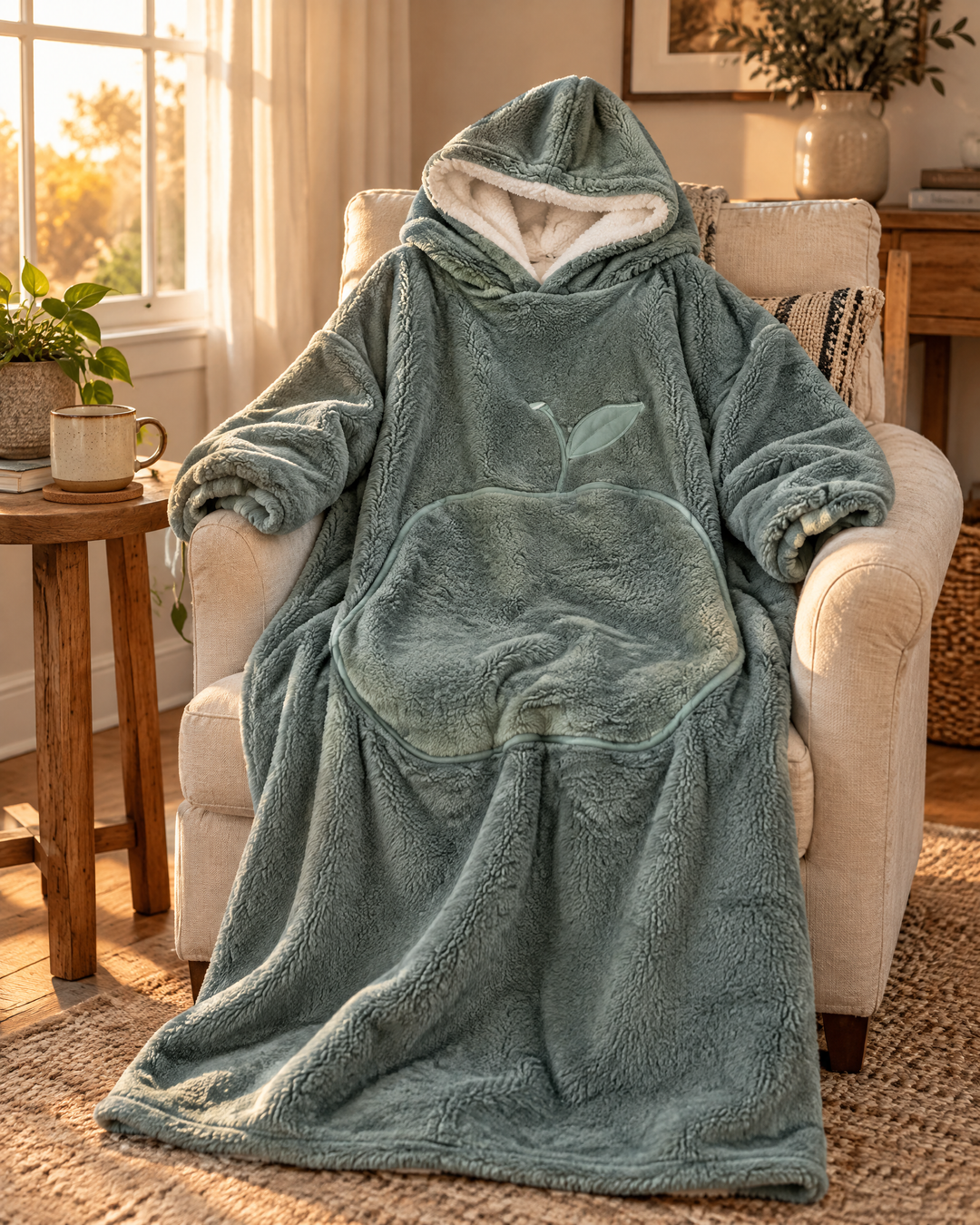 Cosycombe™ Extra-Long Sherpa Hoodie Blanket with Sleeves and Big Pocket