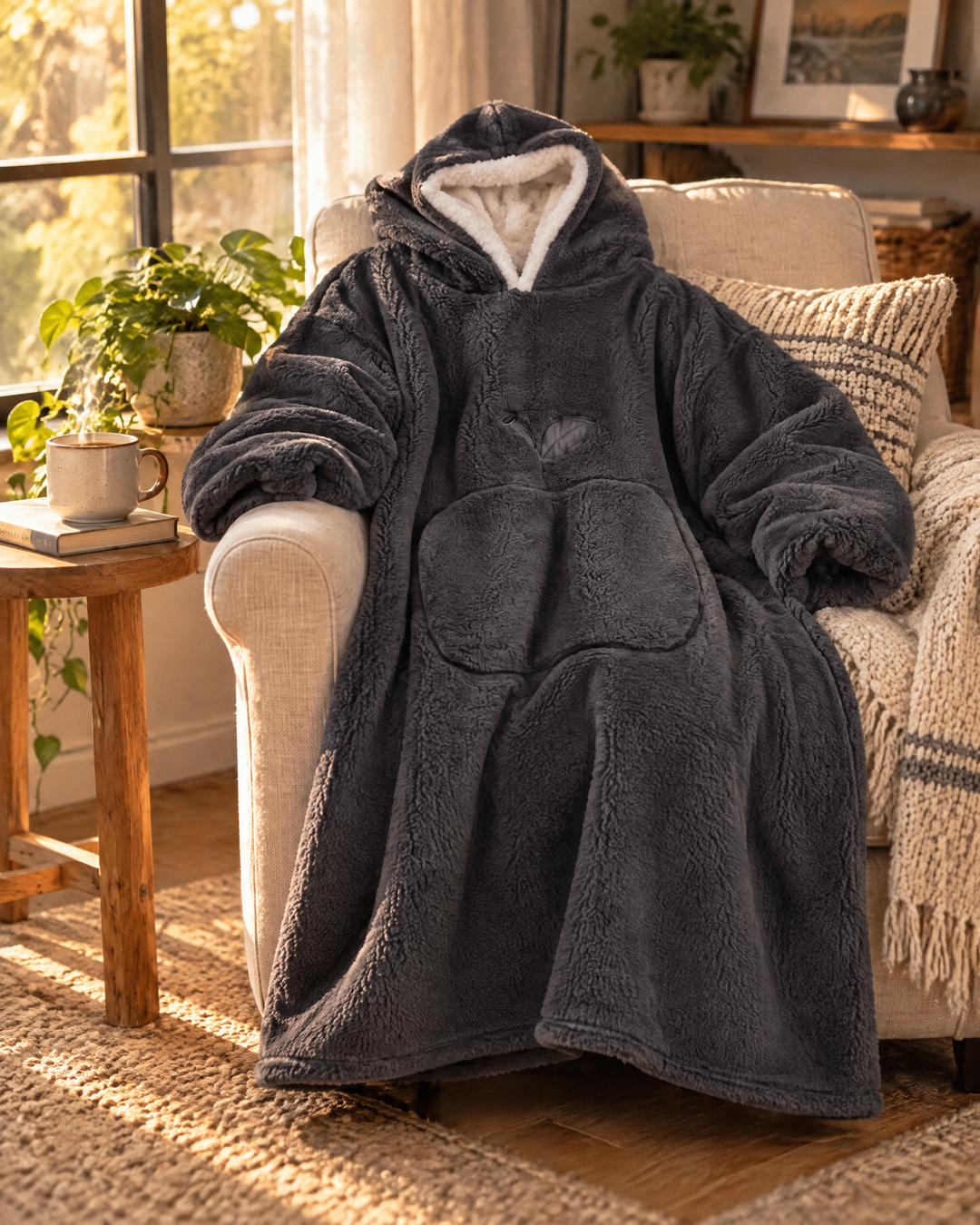 Cosycombe™ Extra-Long Sherpa Hoodie Blanket with Sleeves and Big Pocket