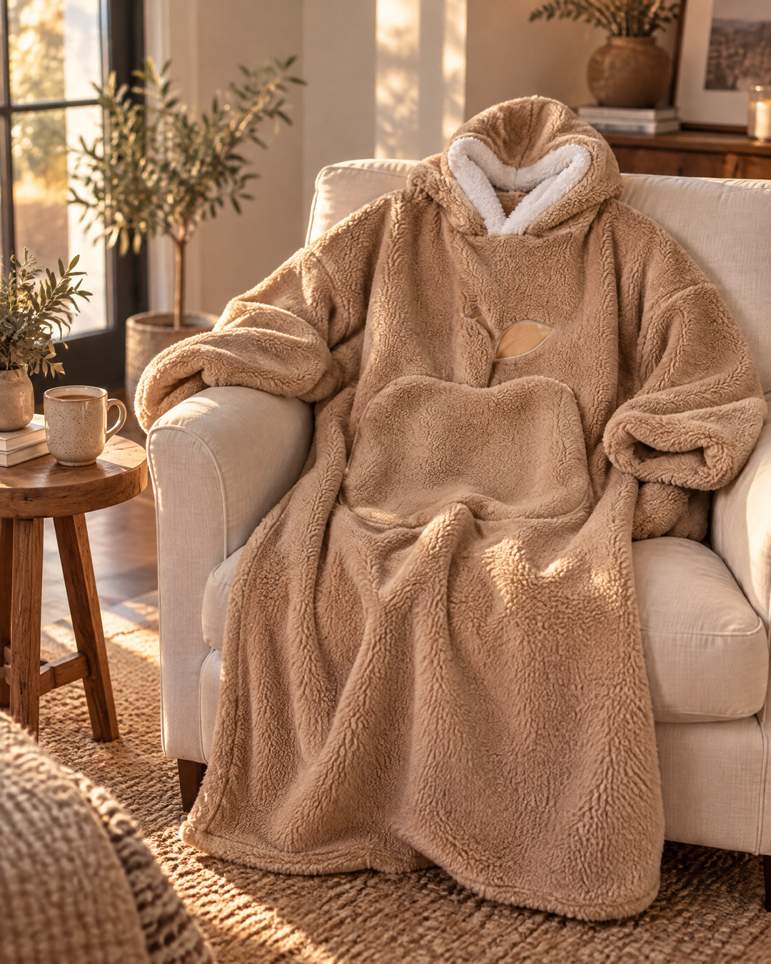 Cosycombe™ Extra-Long Sherpa Hoodie Blanket with Sleeves and Big Pocket