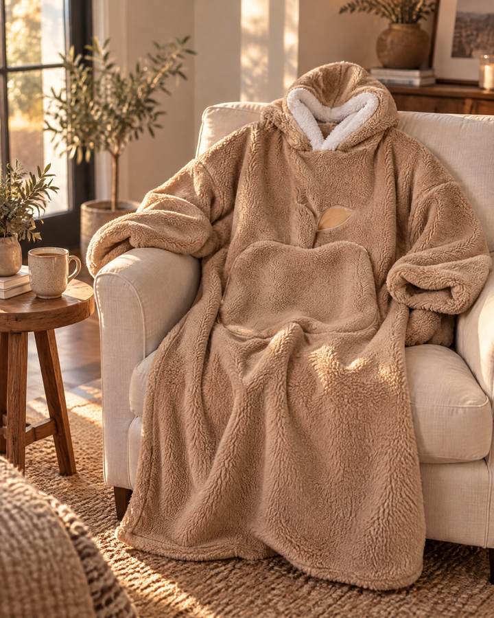 Cosycombe™ Extra-Long Sherpa Hoodie Blanket with Sleeves and Big Pocket
