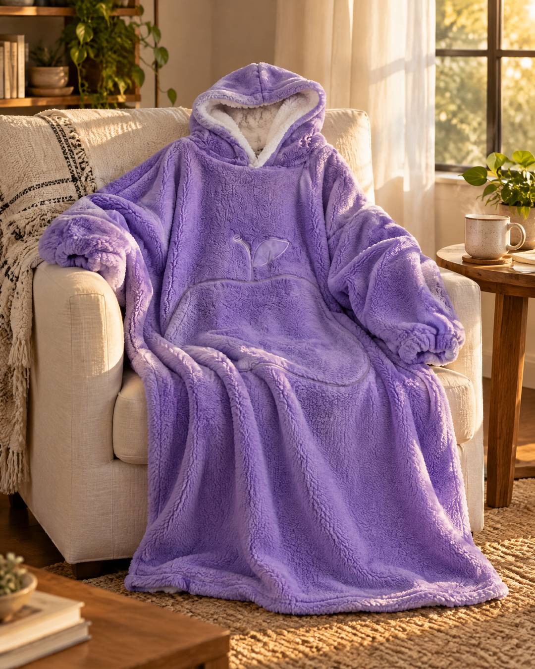 Cosycombe™ Extra-Long Sherpa Hoodie Blanket with Sleeves and Big Pocket