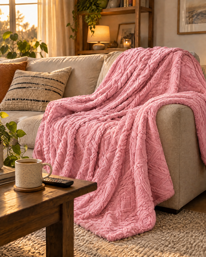 Cosycombe™ Fluffy Flannel Fleece Throw with Stitched Texture