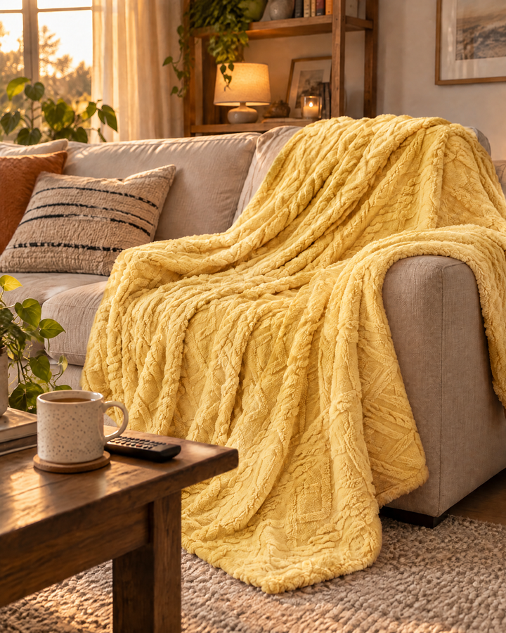 Cosycombe™ Fluffy Flannel Fleece Throw with Stitched Texture