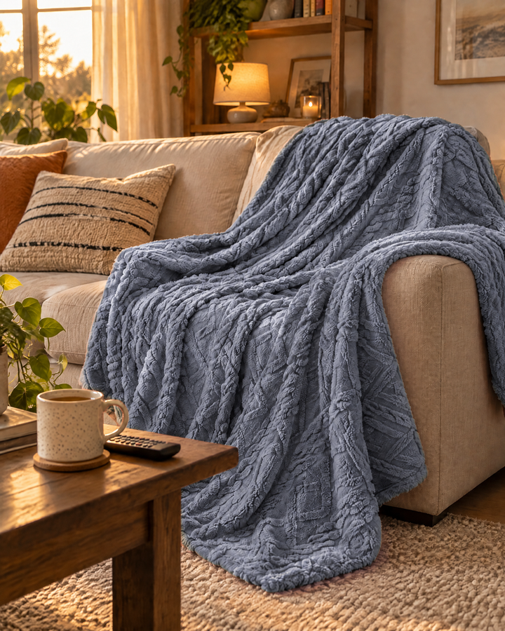 Cosycombe™ Fluffy Flannel Fleece Throw with Stitched Texture