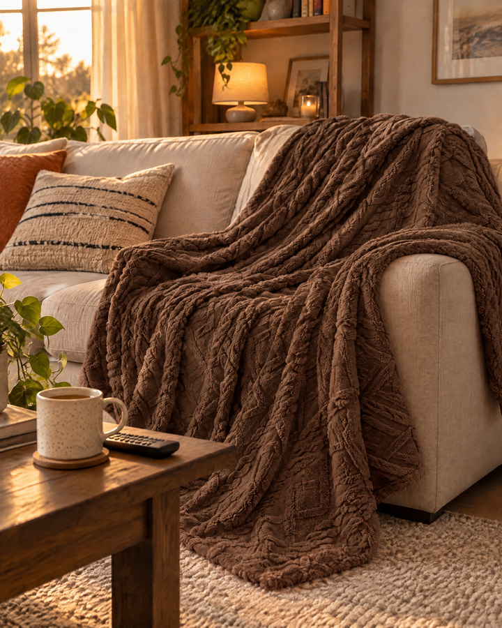 Cosycombe™ Fluffy Flannel Fleece Throw with Stitched Texture