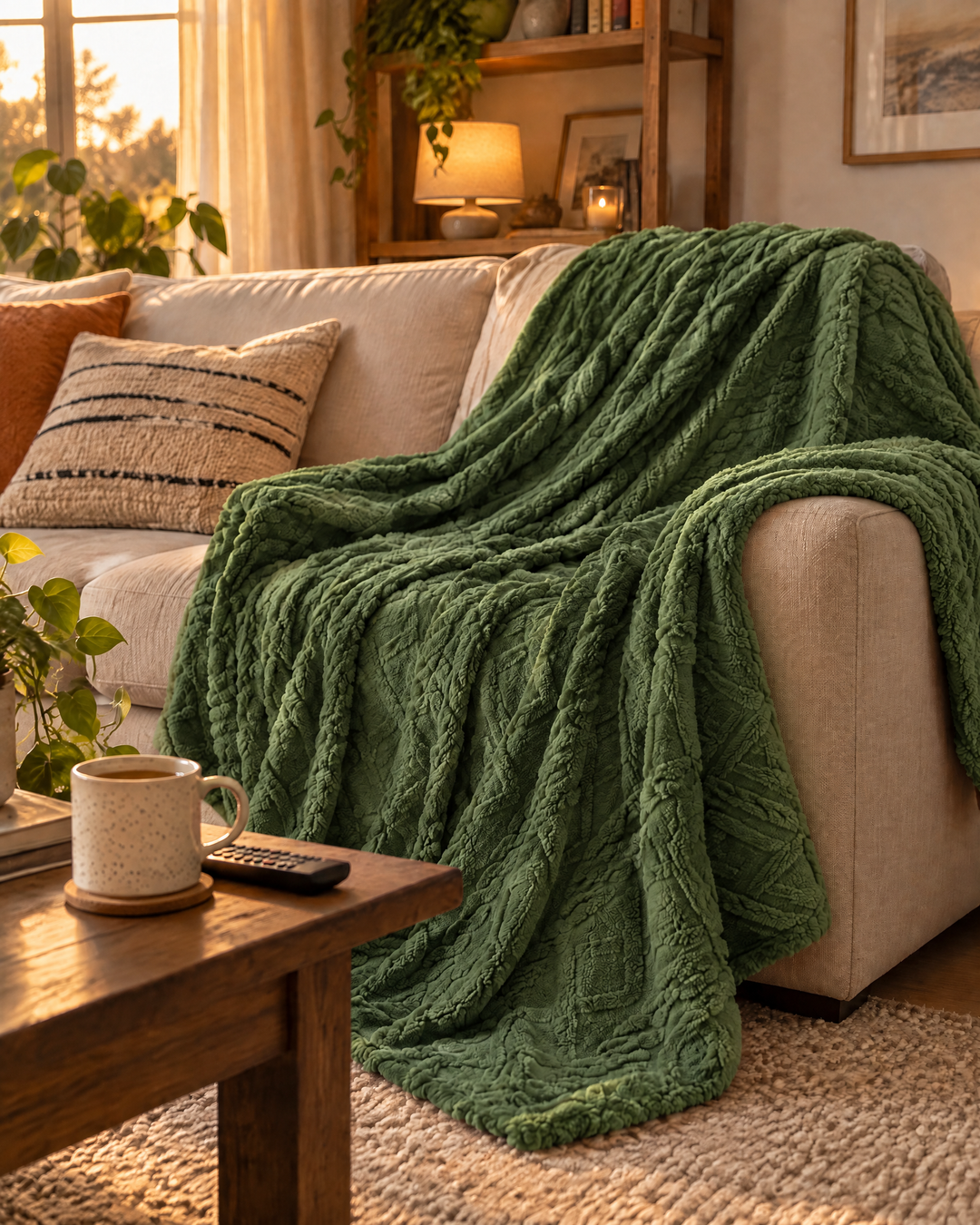 Cosycombe™ Fluffy Flannel Fleece Throw with Stitched Texture