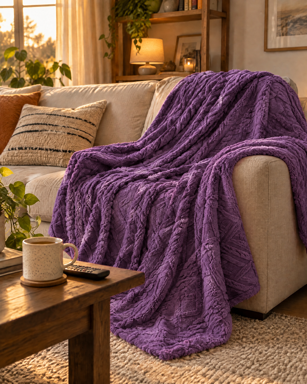 Cosycombe™ Fluffy Flannel Fleece Throw with Stitched Texture