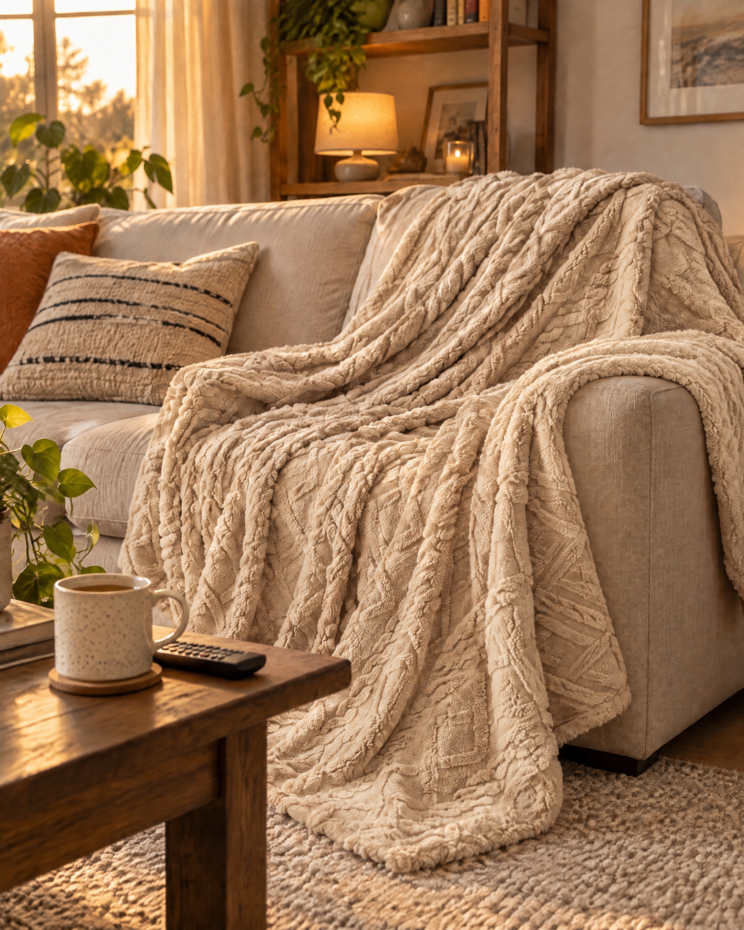 Cosycombe™ Fluffy Flannel Fleece Throw with Stitched Texture