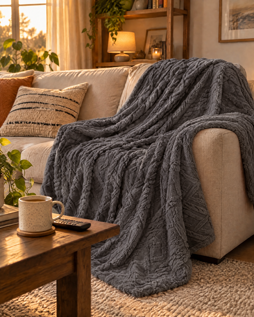 Cosycombe™ Fluffy Flannel Fleece Throw with Stitched Texture
