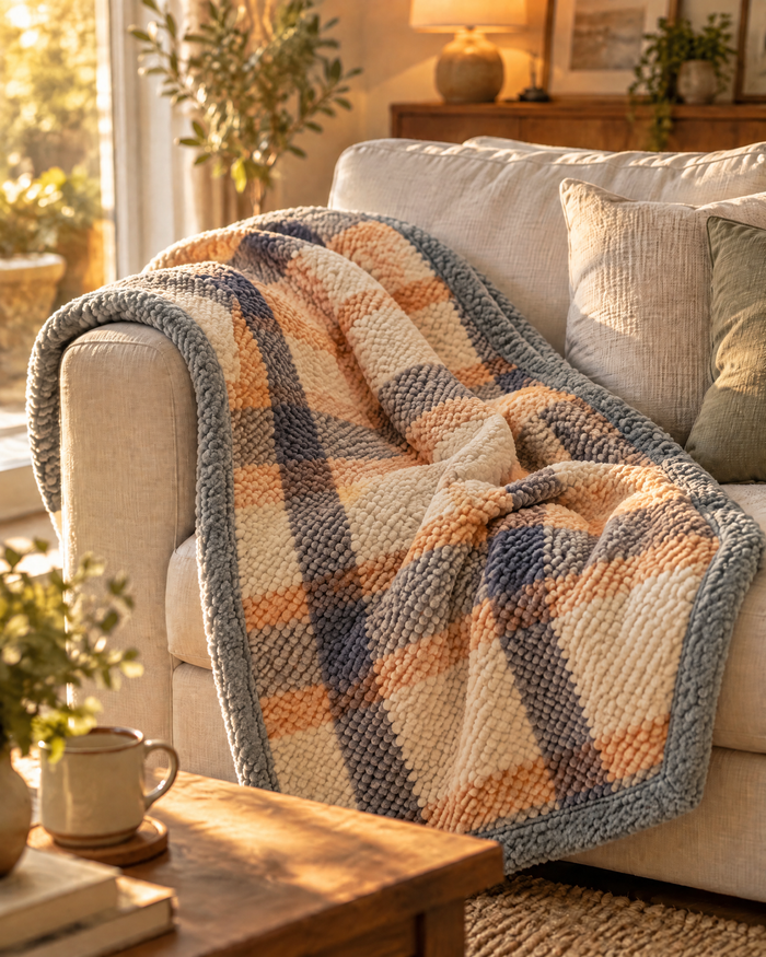 Cosycombe™ Chunky Chenille Knit Throw in Check and Stripe, Washable