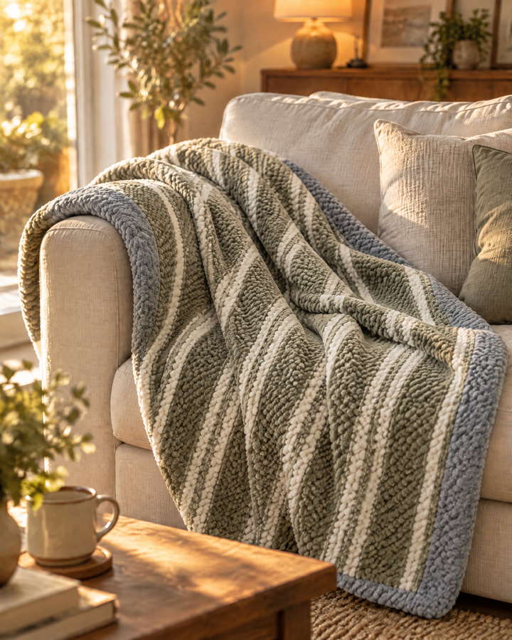 Cosycombe™ Chunky Chenille Knit Throw in Check and Stripe, Washable