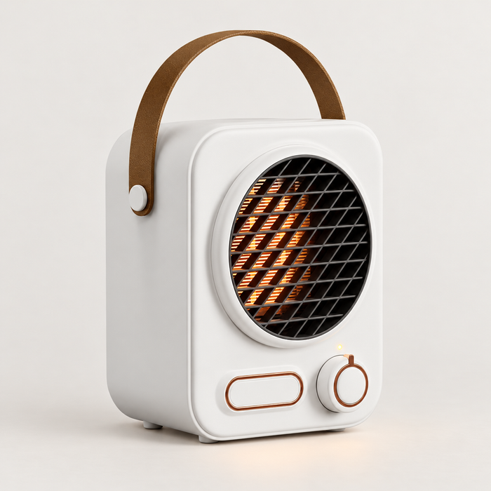 Cosycombe Retro Desk Fan Heater with Leather-Look Handle