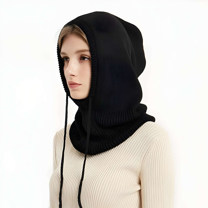 Cosycombe™ Hooded Knit Beanie in Soft Wool Blend with Drawstrings