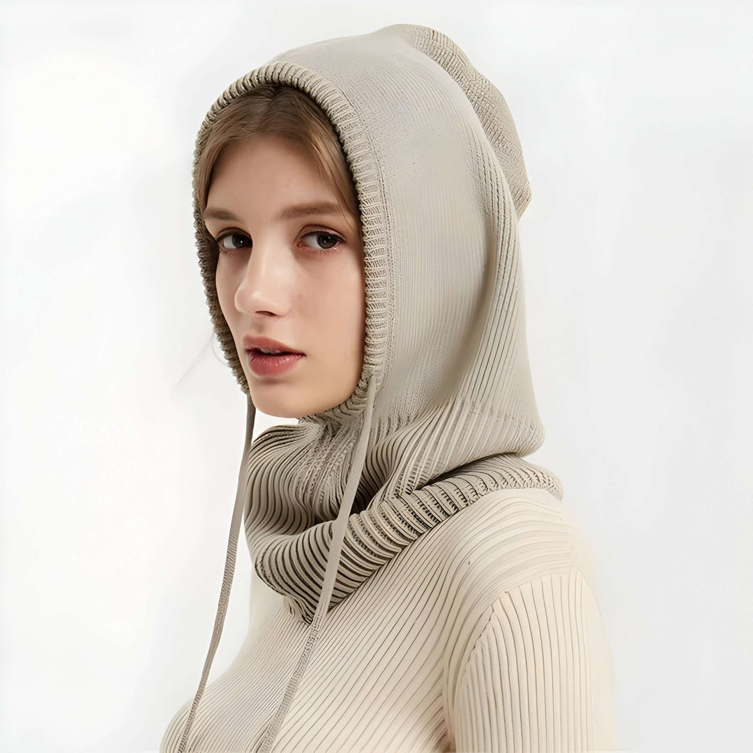 Cosycombe™ Hooded Knit Beanie in Soft Wool Blend with Drawstrings