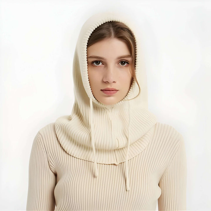 Cosycombe™ Hooded Knit Beanie in Soft Wool Blend with Drawstrings