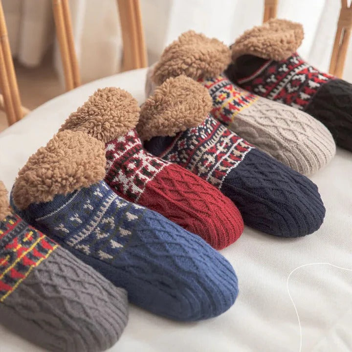 Cosycombe™ Snowflake Knit Fleece-Lined Socks with Non-Slip Grips