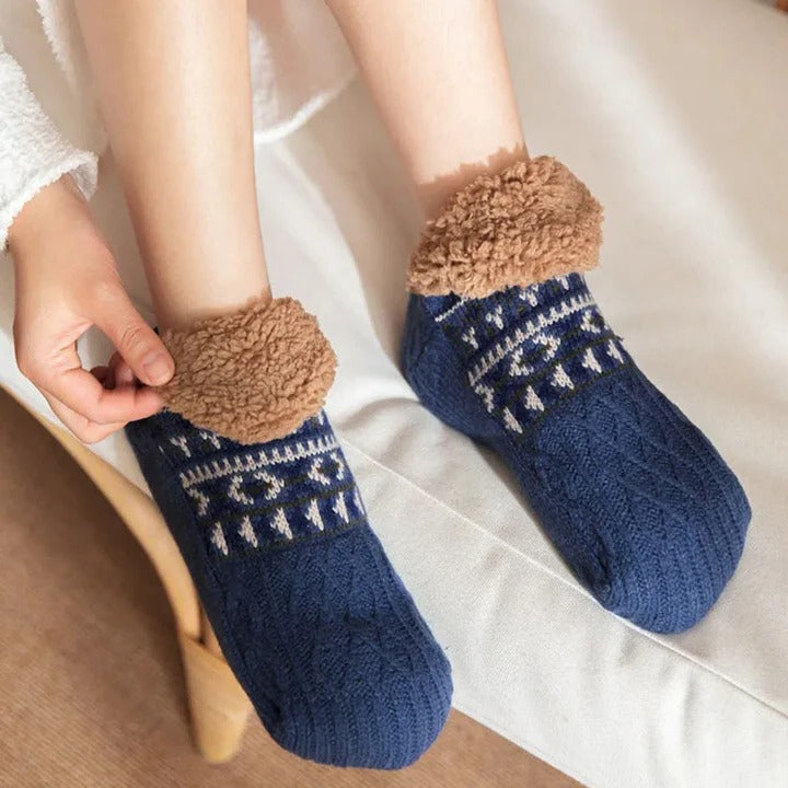 Cosycombe™ Snowflake Knit Fleece-Lined Socks with Non-Slip Grips