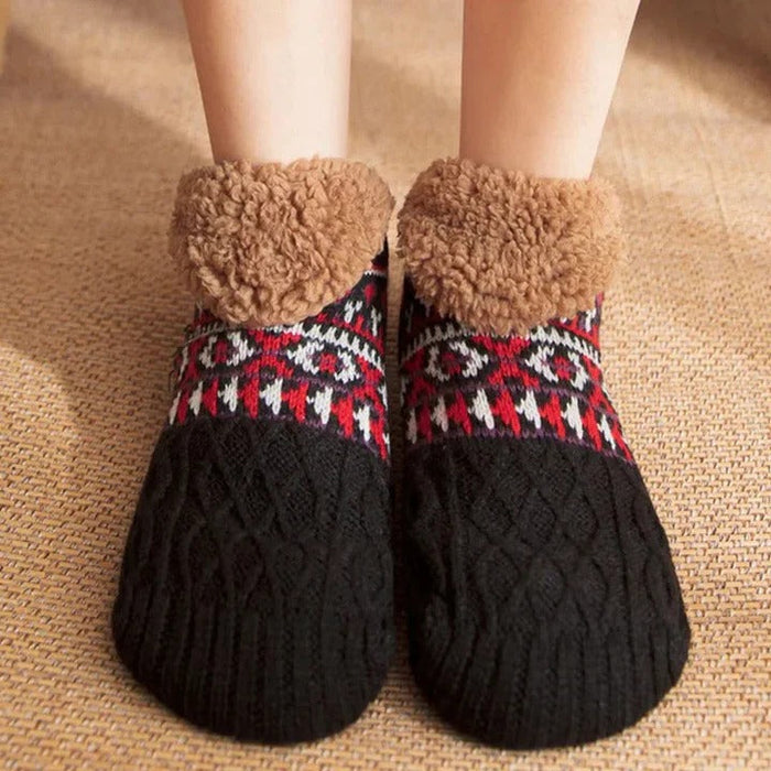 Cosycombe™ Snowflake Knit Fleece-Lined Socks with Non-Slip Grips
