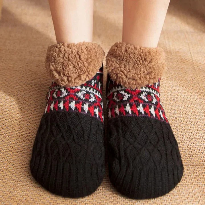 Cosycombe™ Snowflake Knit Fleece-Lined Socks with Non-Slip Grips