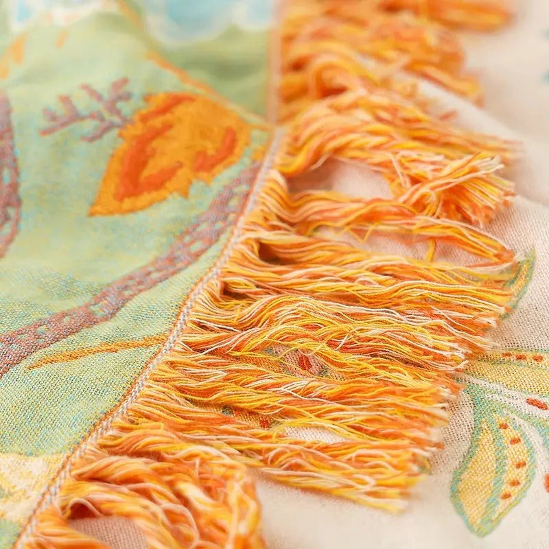 Cosycombe™ Boho Cotton Throw Blanket with Floral Print and Fringe