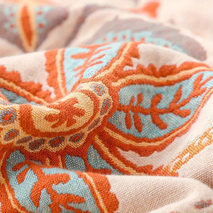 Cosycombe™ Boho Cotton Throw Blanket with Floral Print and Fringe
