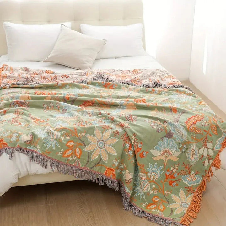 Cosycombe™ Floral Cotton Throw Blanket with Bohemian Fringe Edges