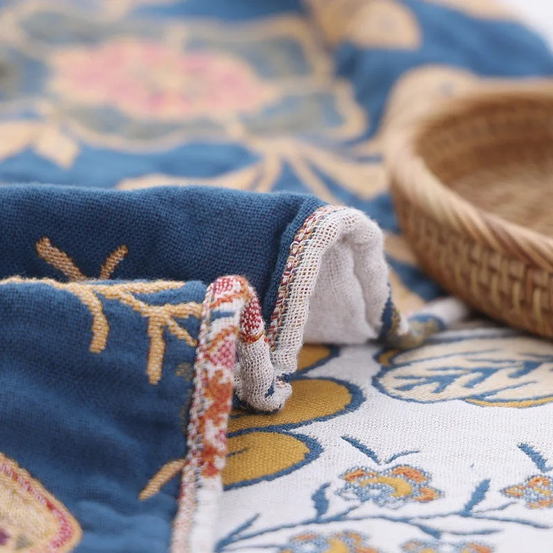 Cosycombe™ Rustic Floral Cotton Blanket, Reversible with Tassel Trim
