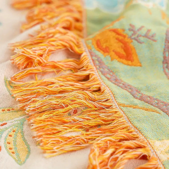 Cosycombe™ Boho Floral Cotton Throw with Fringe in Orange and Blue