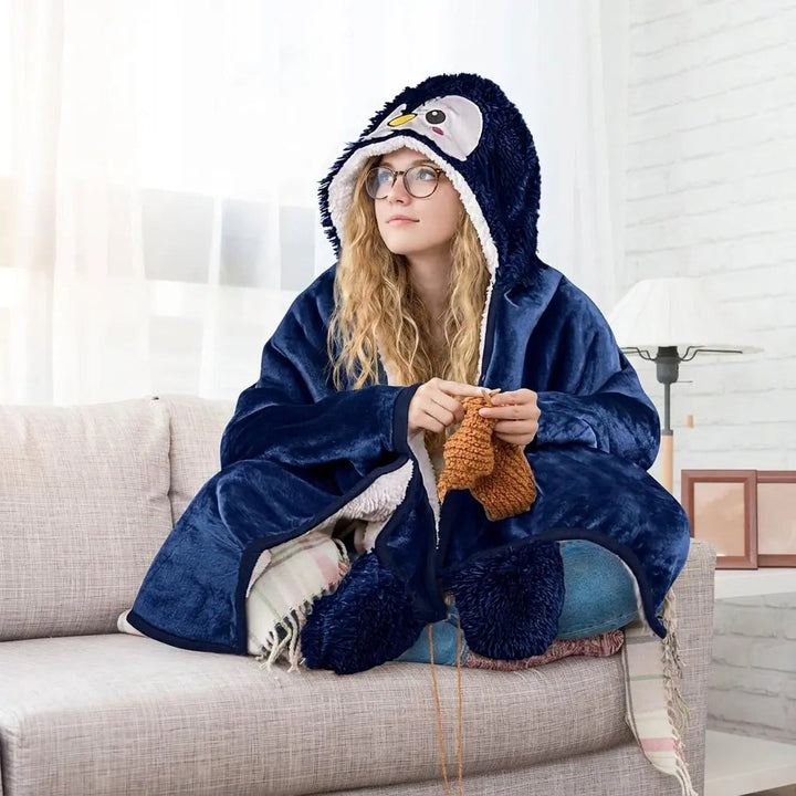 Cosycombe™ Penguin Wearable Blanket with Oversized Hood and Buttons