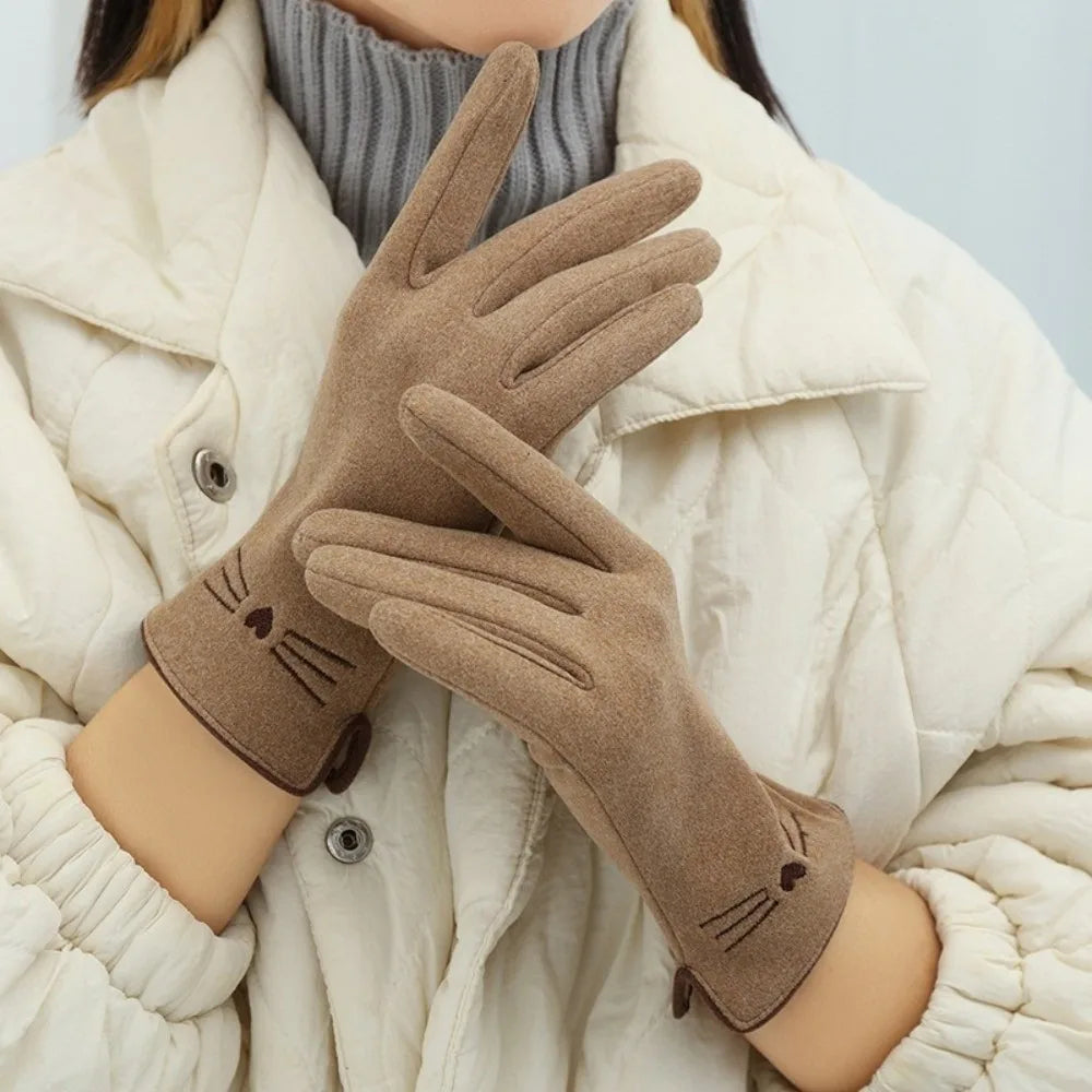 Cosycombe™ Cat Embroidered Touchscreen Winter Gloves for Women