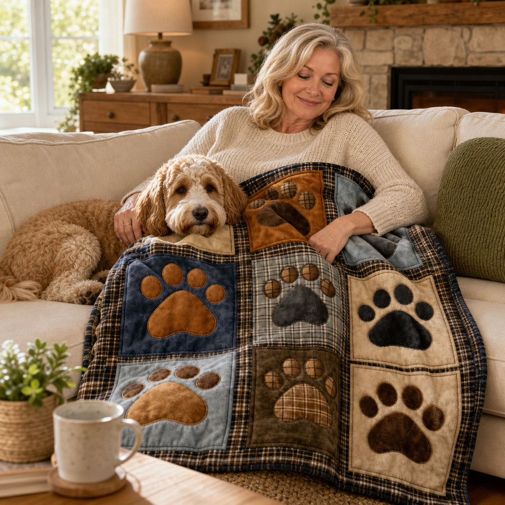 Cosycombe™ Paw Print Flannel Blanket – Soft on Both Sides for Sofa and Bed