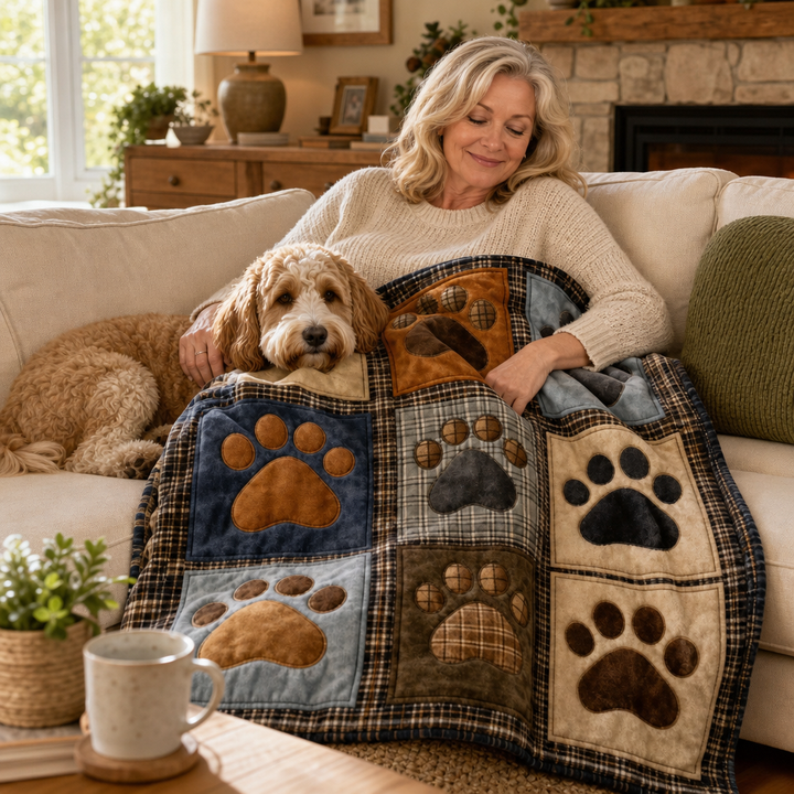 Cosycombe™ Paw Print Flannel Blanket – Soft on Both Sides for Sofa and Bed