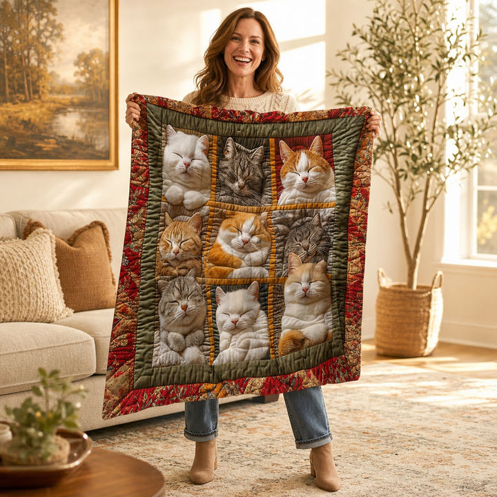 Cosycombe™ Reversible Flannel Throw with Nine Sleeping Cats Print