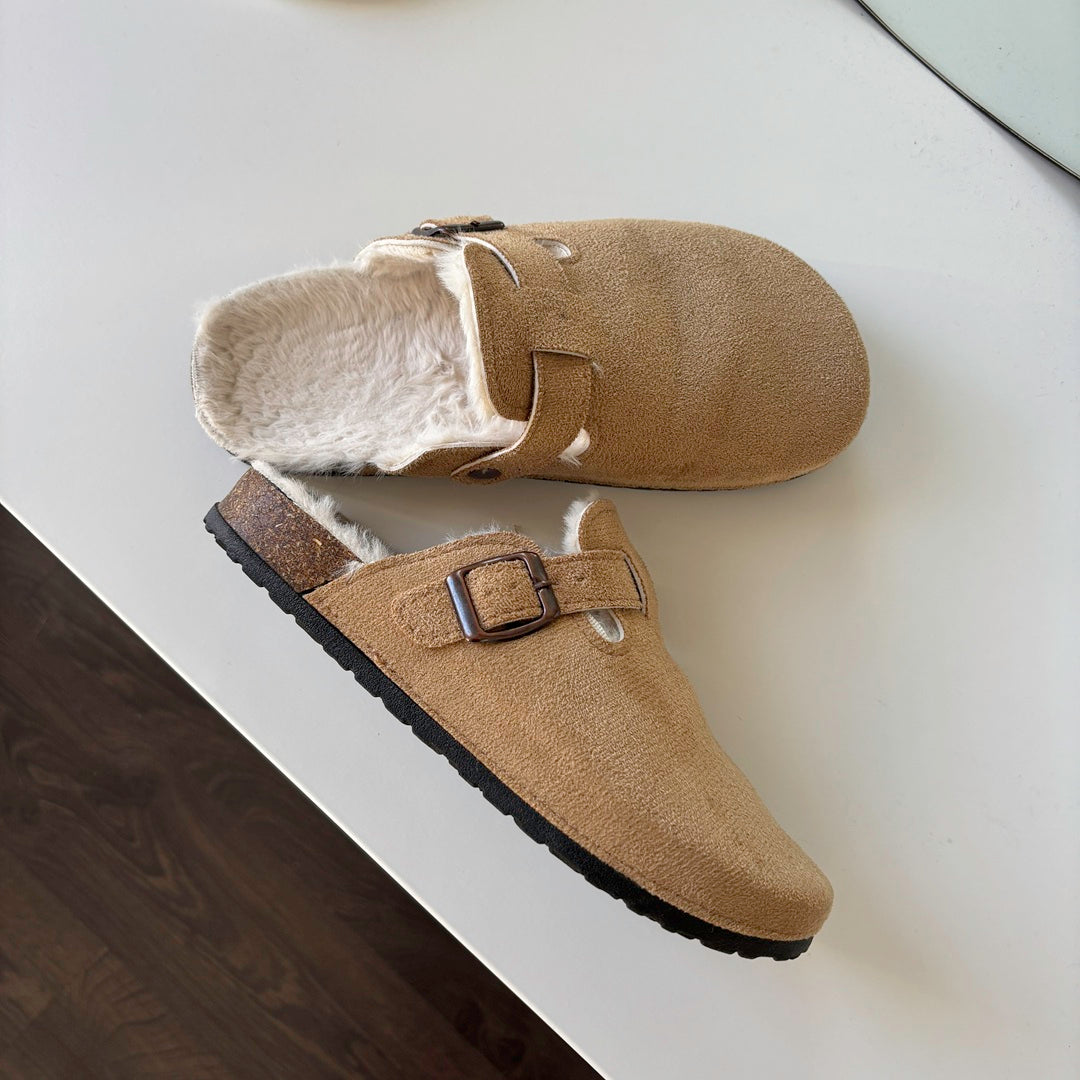 Cosycombe™ Suede Clogs with Faux Fur Lining and Cork Footbed