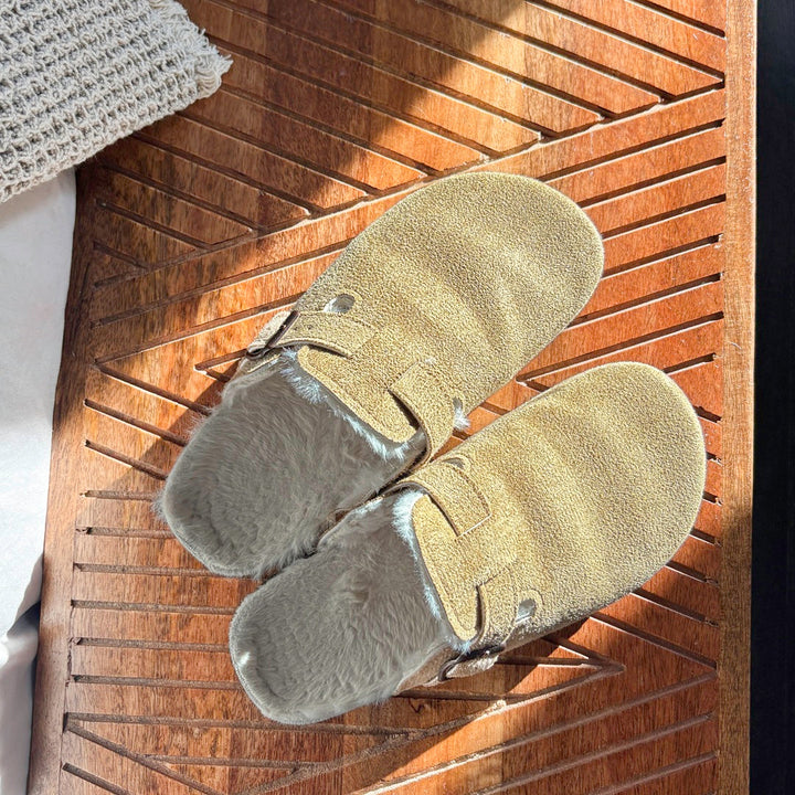Cosycombe™ Suede Clogs with Faux Fur Lining and Cork Footbed