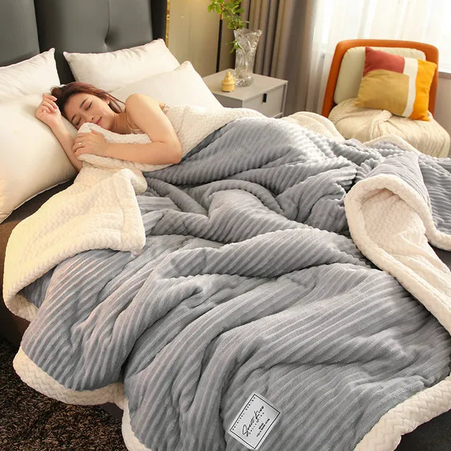 Cosycombe™ Soft Winter Fleece Throw in Plain and Striped Colours