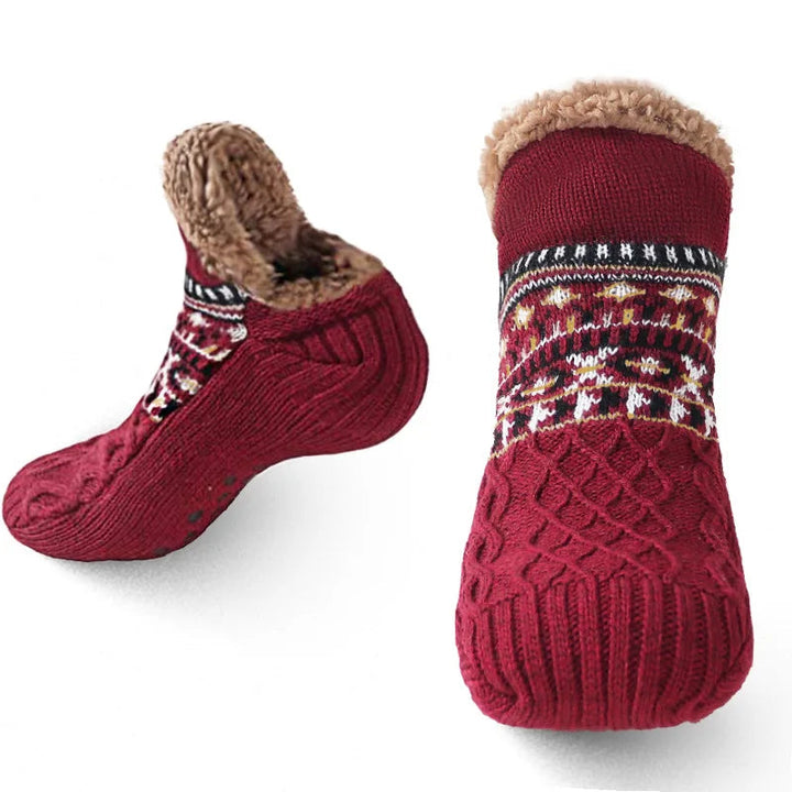 Cosycombe™ Snowflake Pattern Fleece-Lined Socks with Non-Slip Grip