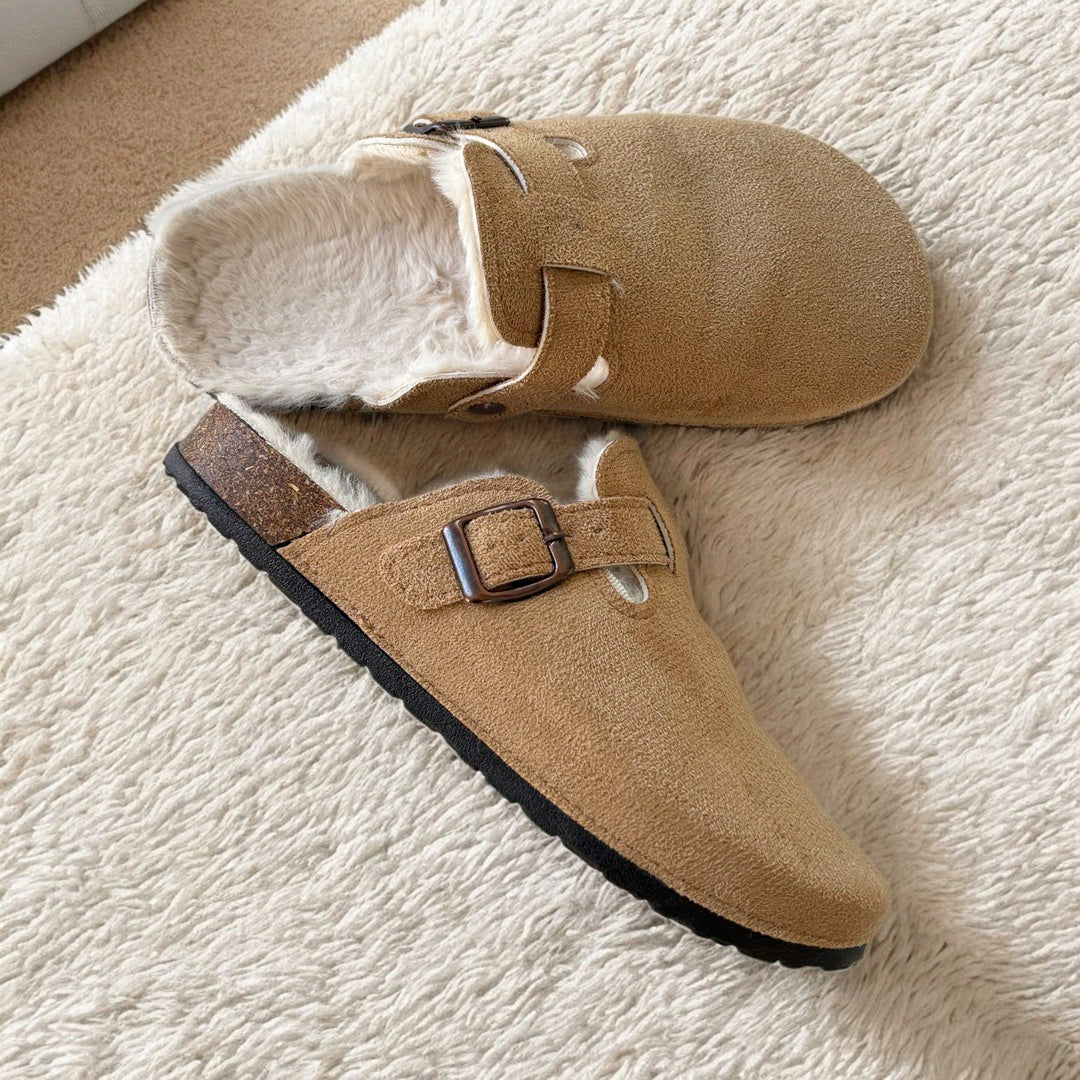 Cosycombe™ Suede Clogs with Faux Fur Lining and Cork Footbed