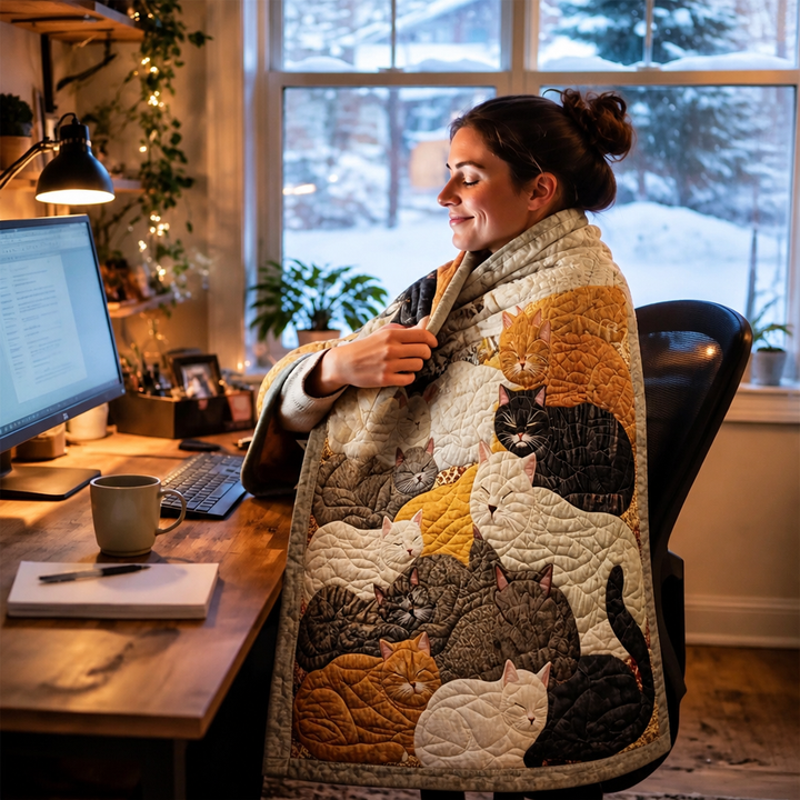 Cosycombe™ Reversible Flannel Throw with Nine Sleeping Cats Print